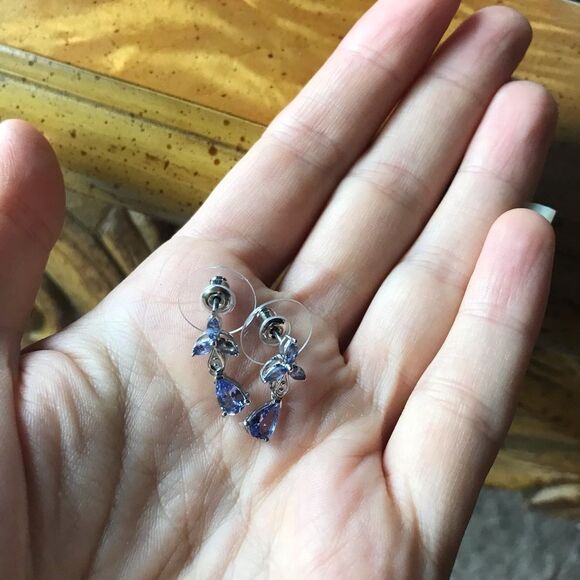 Natural Tanzanite Sterling Silver Dangle Earrings - Picture 3 of 5